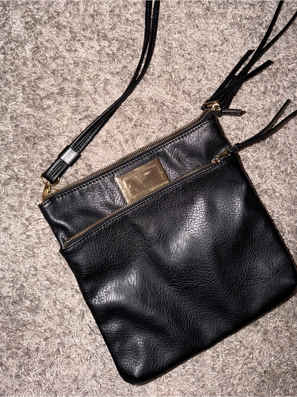 Juicy Couture Black Leather Crossbody with Gold Plate